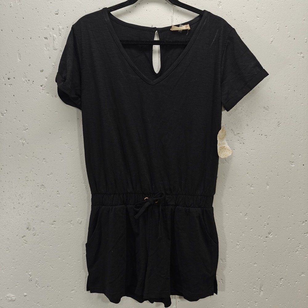 Altar'd State Womens Romper Medium Black Drawstring Pockets V-Neck NWT